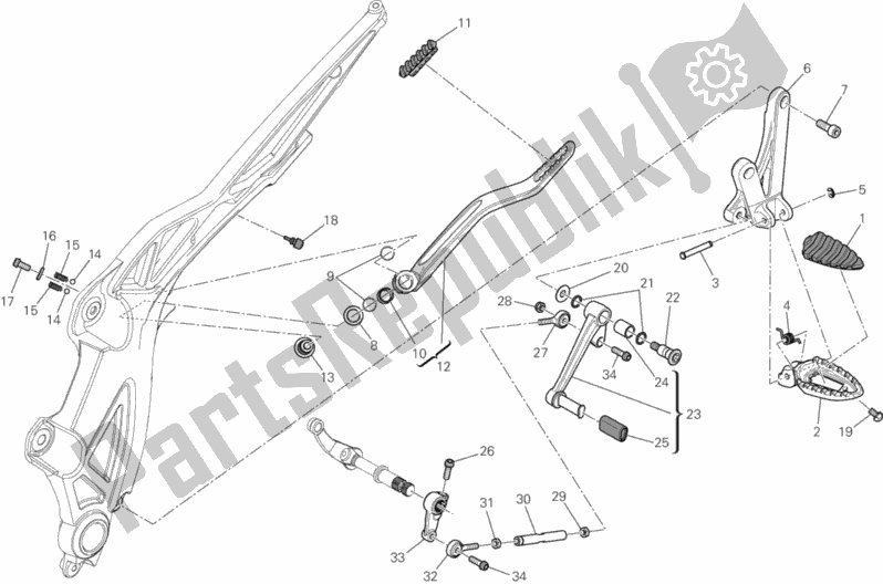 All parts for the Footrests, Left of the Ducati Diavel FL Brasil 1200 2016